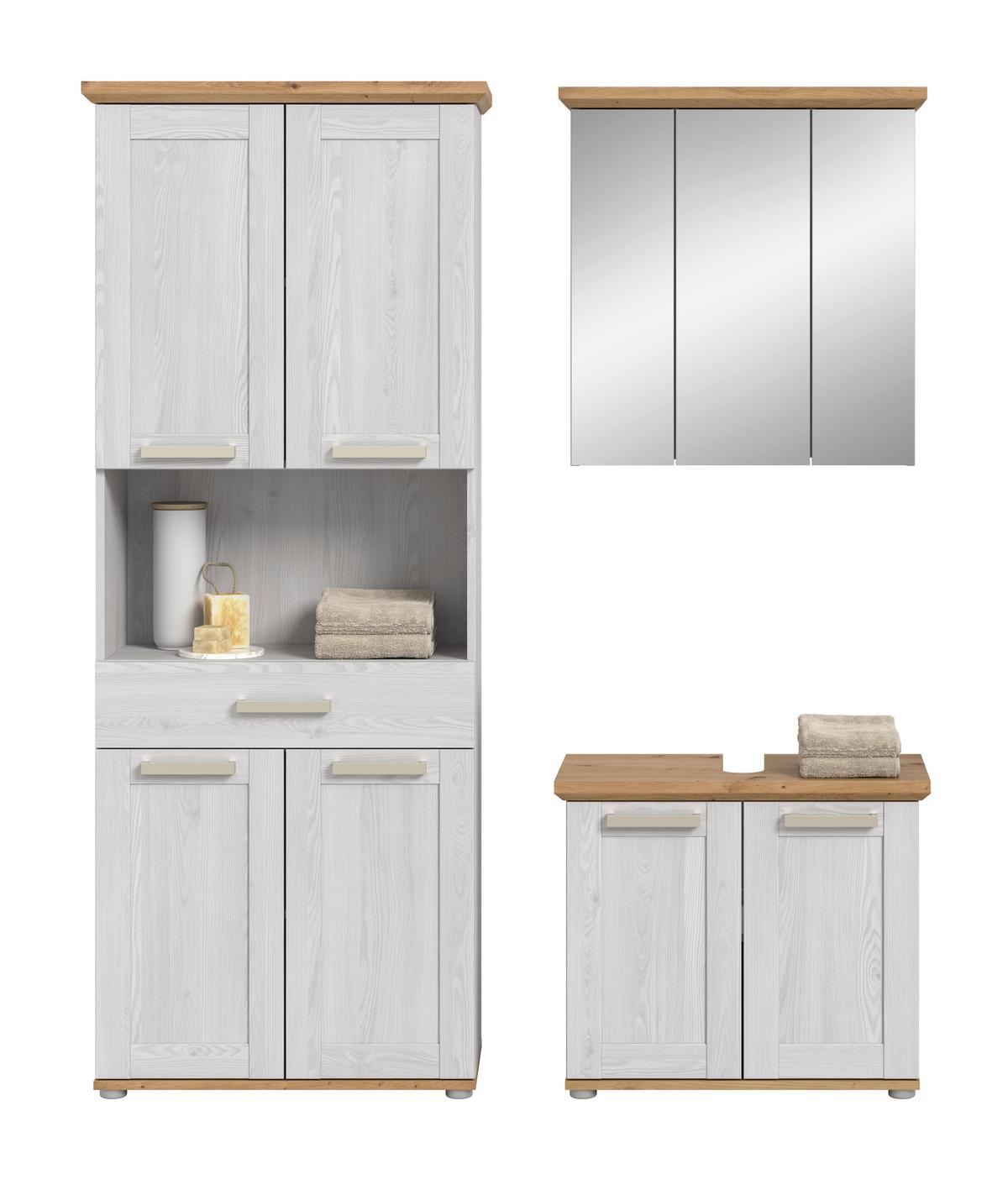 Badezimmer Verona Lärchenfarben/Eiche Artisan - Silberfarben/Lärchefarben, Trend, Glas/Holzwerkstoff (143cm) - MID.YOU