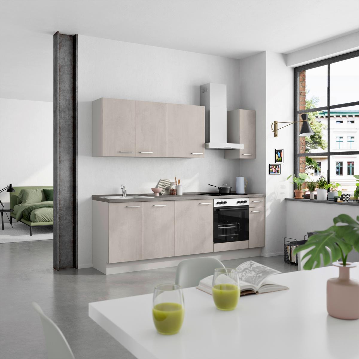 Küchenblock Riva Low m. Geräten Grau - Schieferfarben/Edelstahlfarben, MODERN, Holzwerkstoff/Metall (240cm) - Nobilia