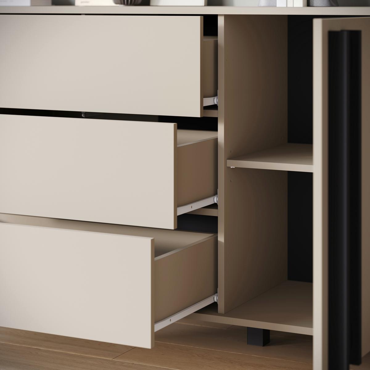 Komoda Helsinki, Bež - črna/bež, Trend, umetna masa/leseni material (150/77,8/39,5cm)