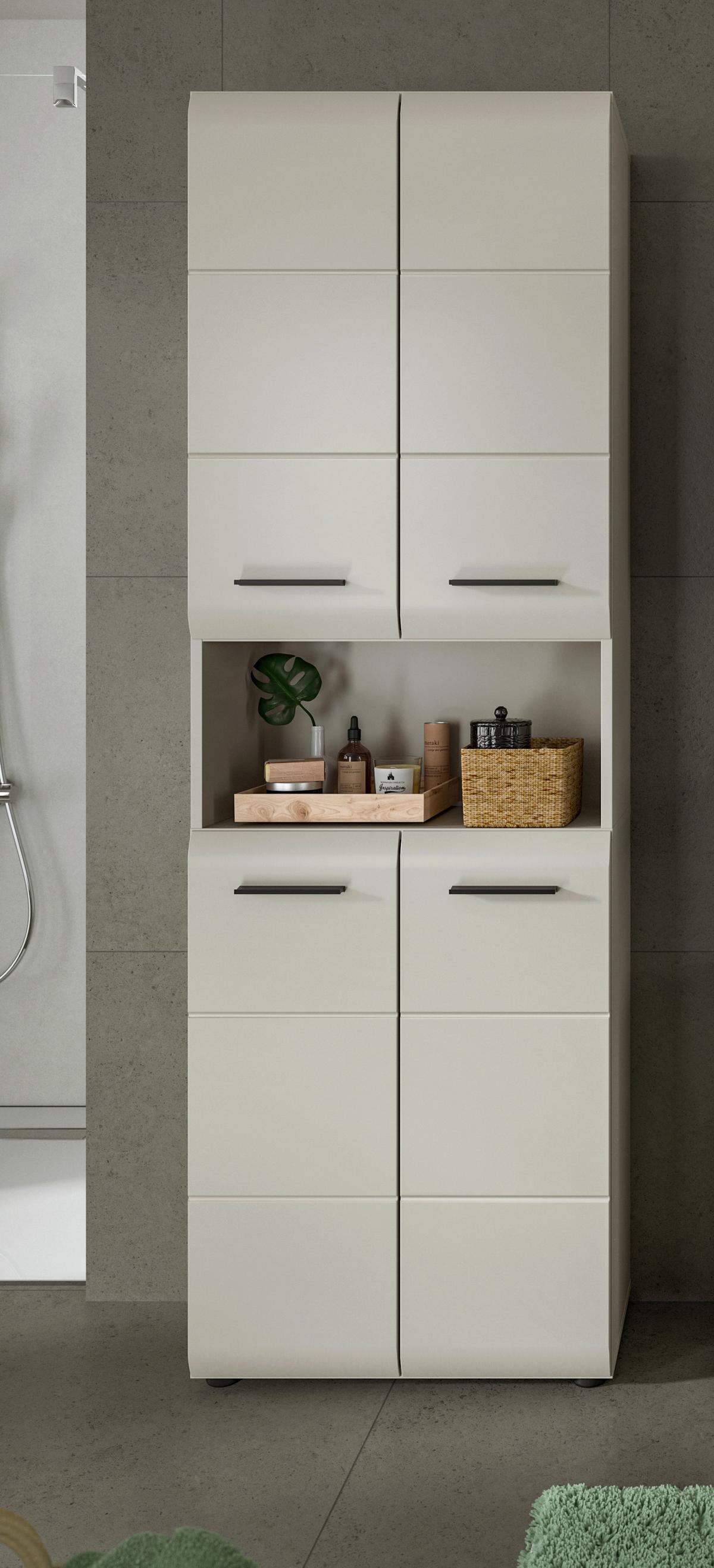 Hochschrank Ice Kaschmir - Kaschmir/Schwarz, Trend, Holzwerkstoff/Kunststoff (60/185/30cm) - MID.YOU