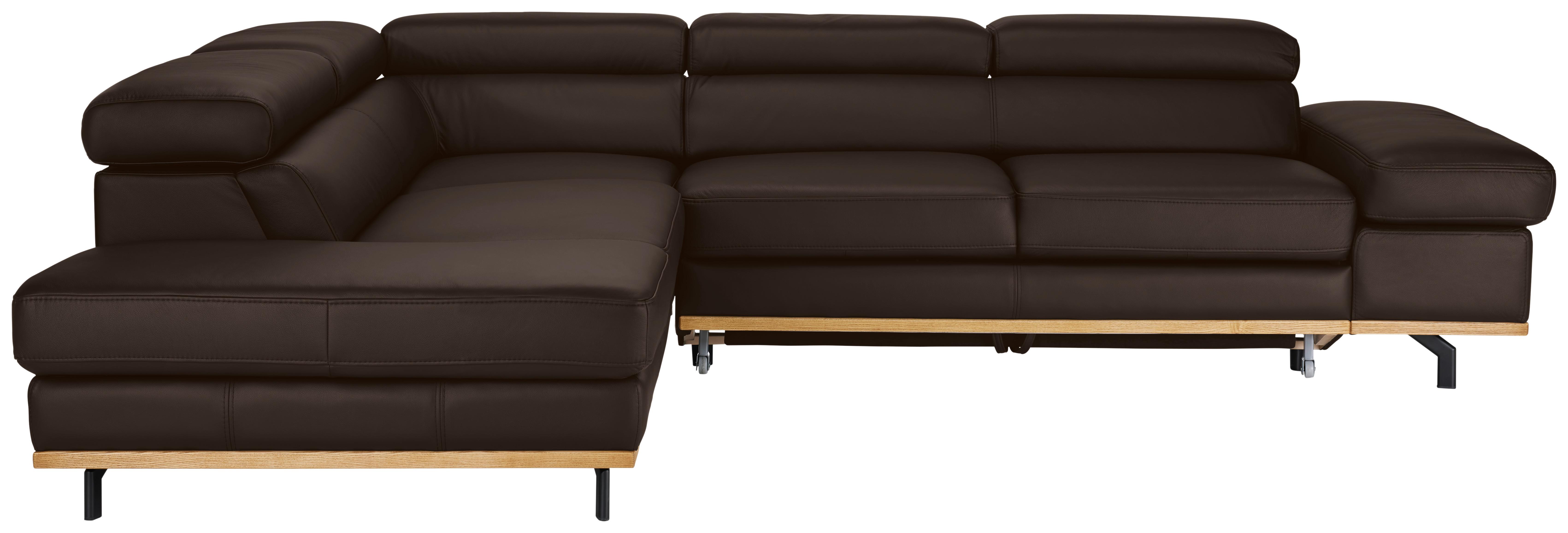 Wohnlandschaft Carmen links Dunkelbraun - Dunkelbraun/Schwarz, MODERN, Leder/Holz (292/72/226cm) - Premium Living