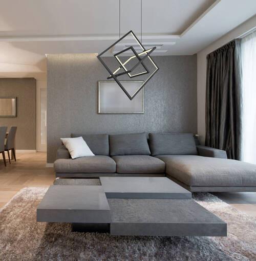 LED-Hängeleuchte Wolfhard max. 55 Watt - Opal/Schwarz, Design, Kunststoff/Metall (70,7/50/150cm) - Globo