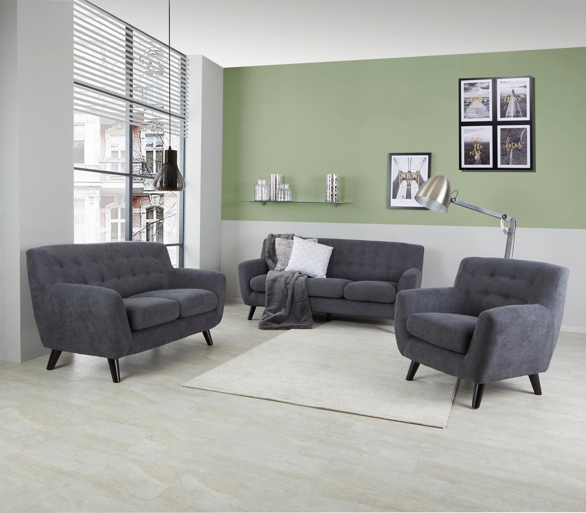 Dvosed Monaco, Temno Siva - temno siva/črna, Moderno, tekstil/les (134/82/80,5cm) - Modern Living