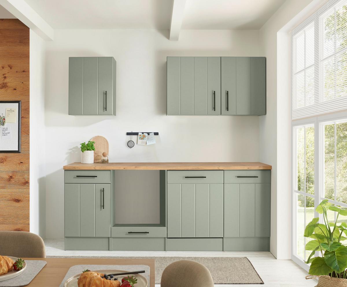 Küchenleerblock Anton o. Geräte Eiche/Schilfgrün - Schilfgrün/Wildeiche, Trend, Holzwerkstoff/Metall (220cm) - Respekta