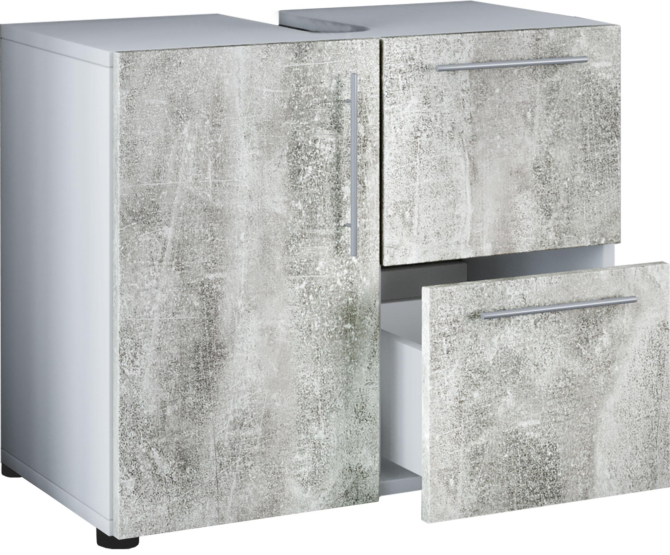 Waschbeckenunterschrank Flandu ca. 61 cm Beton/Weiß - Silberfarben/Grau, Basics, Holzwerkstoff (61/51/30cm) - MID.YOU