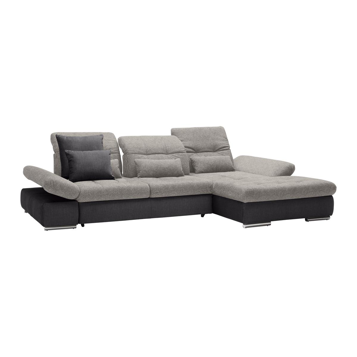 Wohnlandschaft Sanfino Silberfarben/Dunkelgrau - Chromfarben/Dunkelgrau, KONVENTIONELL, Holz/Textil (305/79-96/199cm) - Premium Living