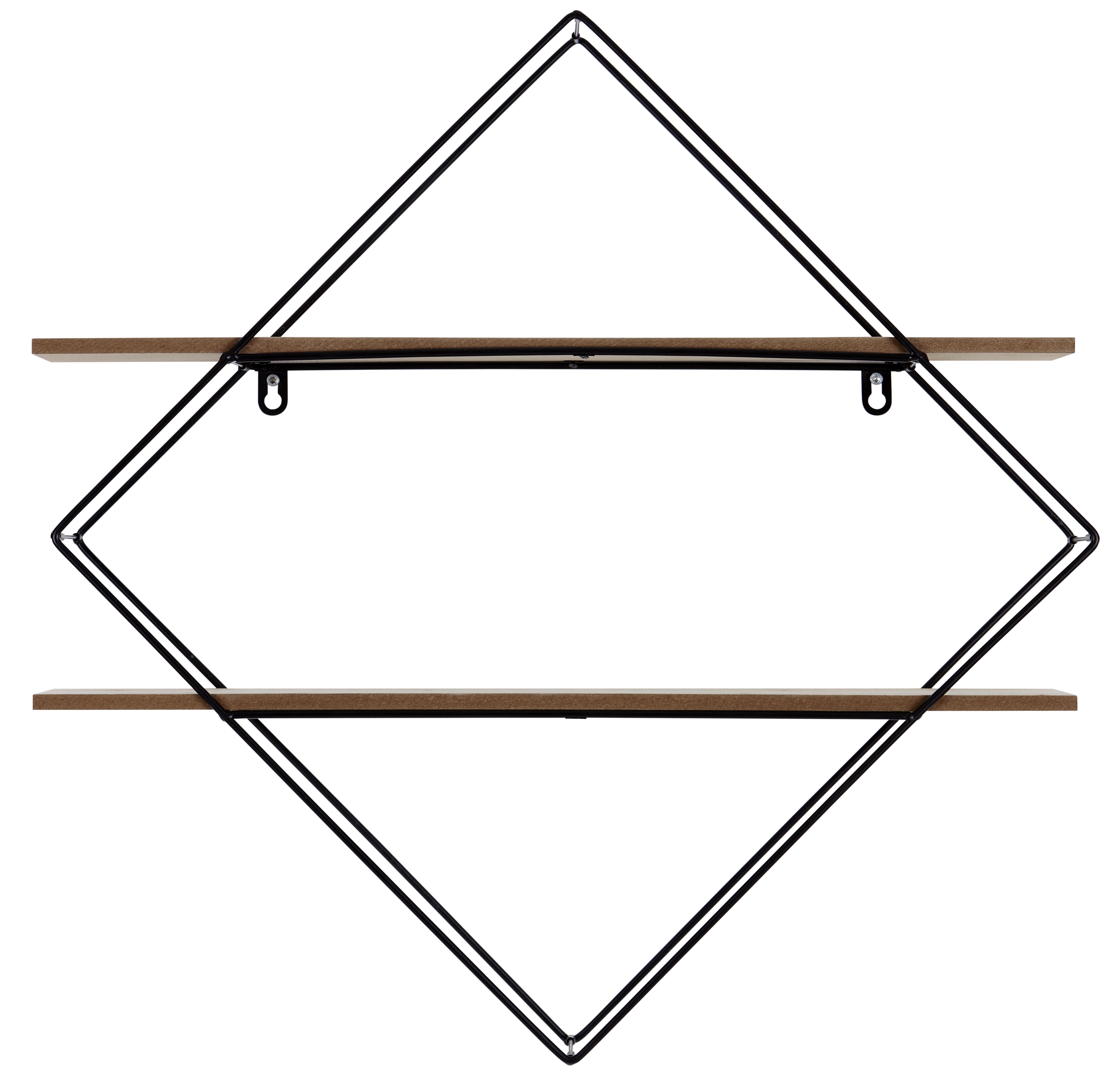 Stenski Regal Rom 2, Črna, Naravne Barve - črna/barve pinije, Moderno, kovina/leseni material (60/60/15cm) - Mömax