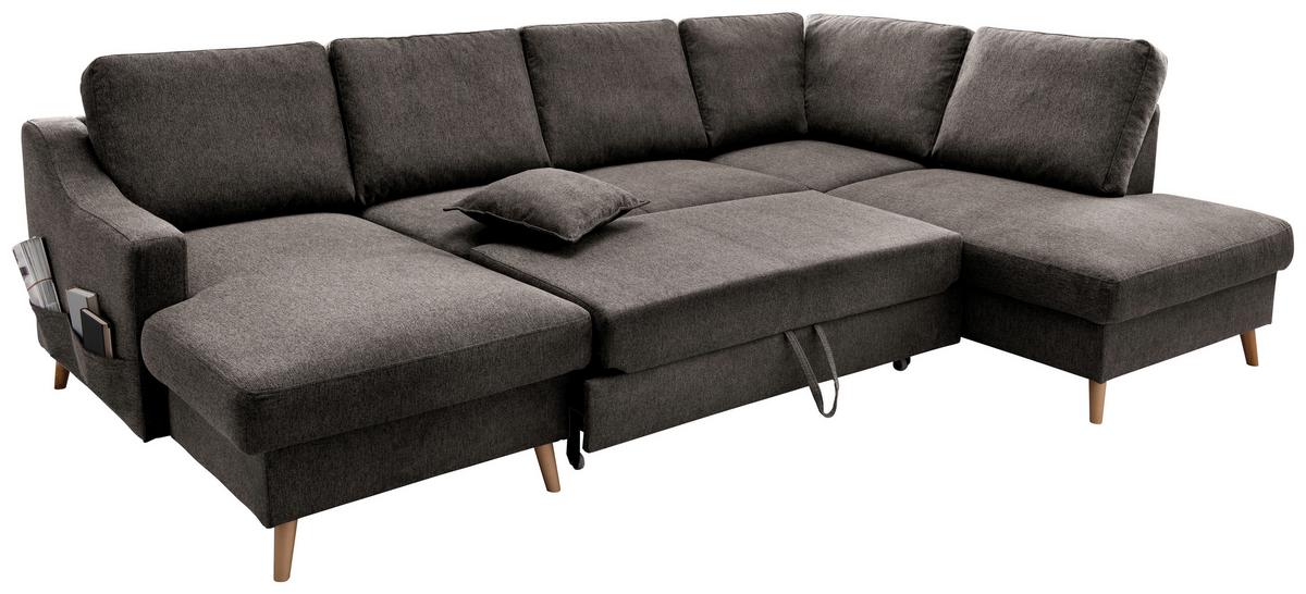 Wohnlandschaft Valentina Braun Struktur - Braun/Naturfarben, KONVENTIONELL, Holz/Textil (150/301/200cm) - P & B