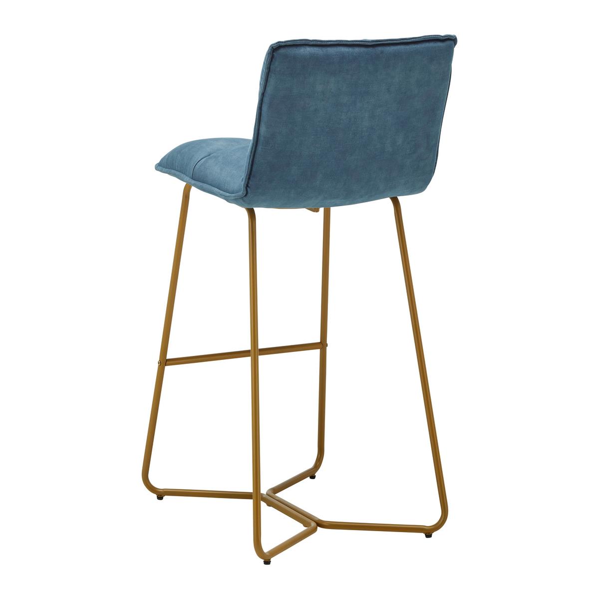 Barhocker Fonia Blau Samt Gepolstert - Blau/Goldfarben, MODERN, Holz/Textil (46/103,5/57cm) - Bessagi Home