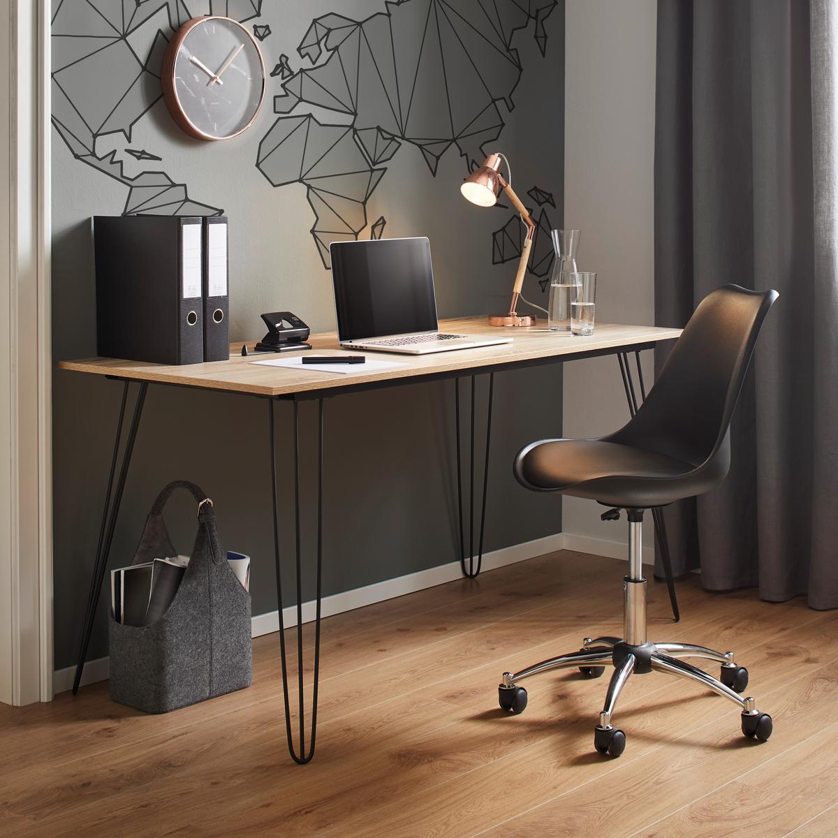 BIURKO JULIAN - kolor dębowy/czarny, Modern, materiał drewnopochodny/metal (150/70/75cm) - Bessagi Home