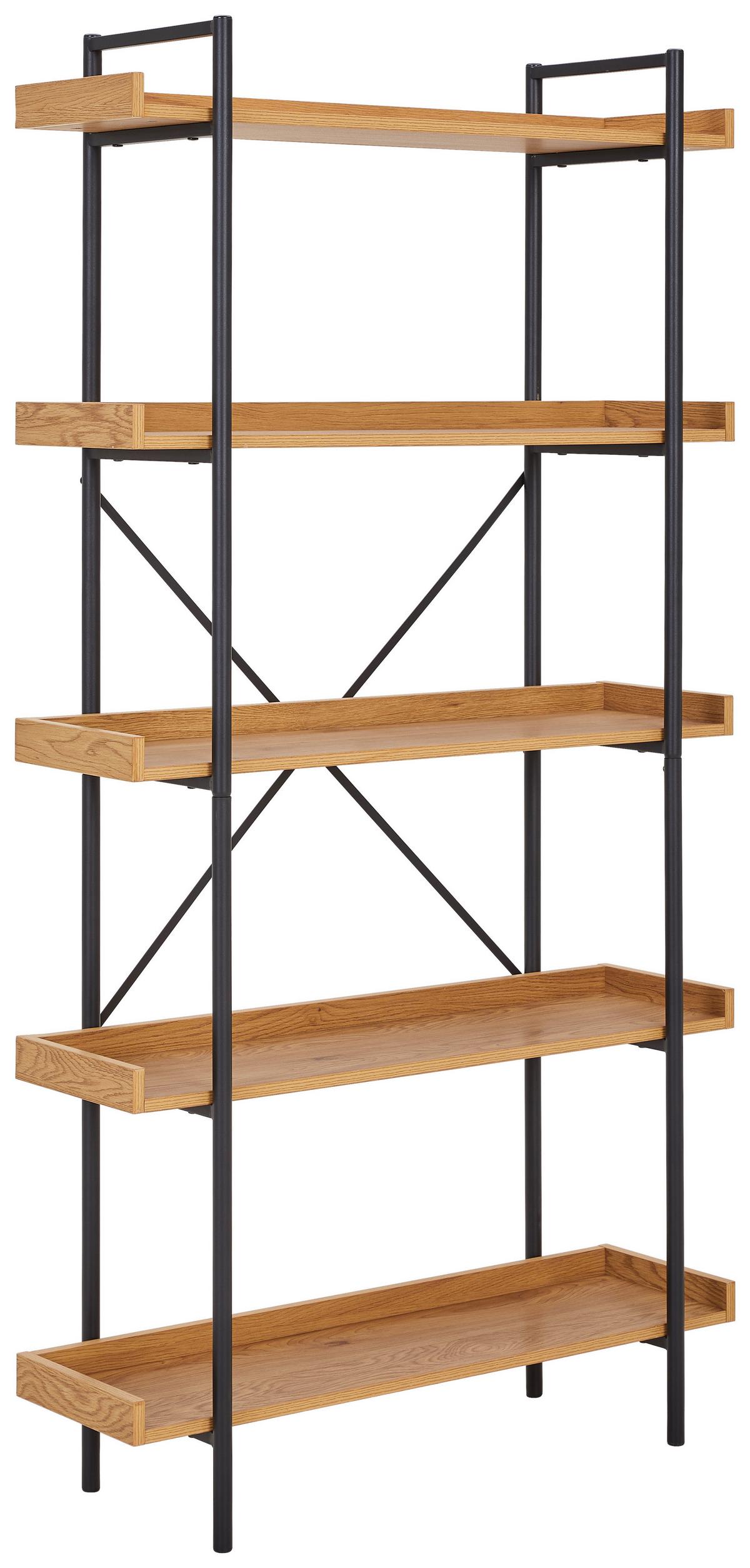 REGAŁ JAN - czarny/dąb wotan, Trend, materiał drewnopochodny/metal (90/172/30cm) - Xora