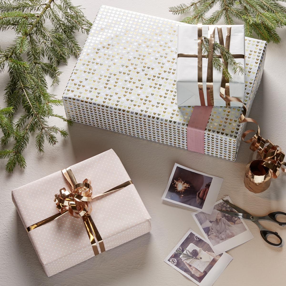 Geschenkpapier Marie Silberfarben/Weiß - Silberfarben/Goldfarben, Papier (70/200cm) - Modern Living