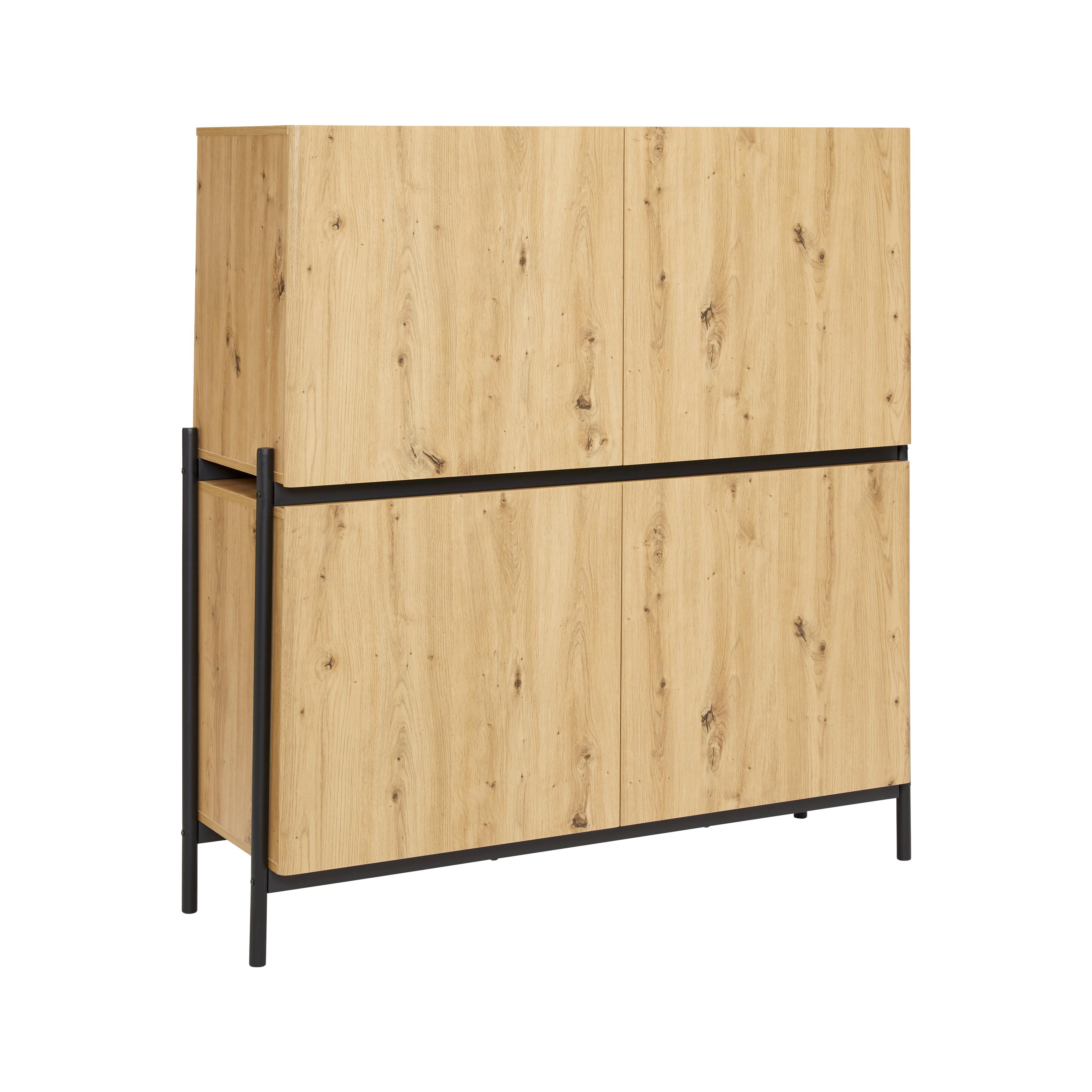 Highboard Jasmina Schwarz/Eichefarben MDF/Metall - Eichefarben/Schwarz, MODERN, Holz/Metall (118/131/41,5cm) - Bessagi Home