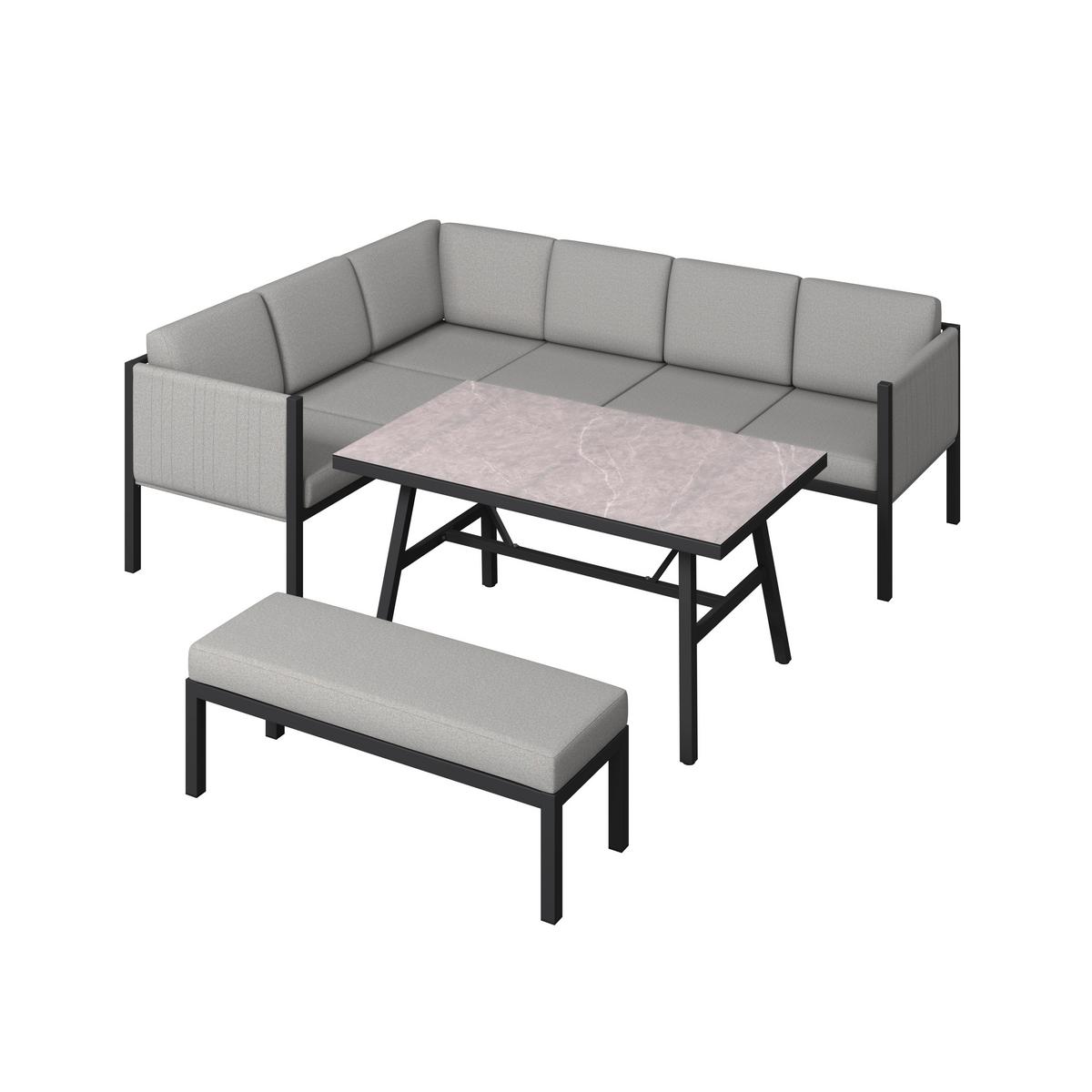 Loungegarnitur Anna Grau, 5-teilig - Dunkelgrau/Hellgrau, MODERN, Glas/Textil (135/68/80cm)