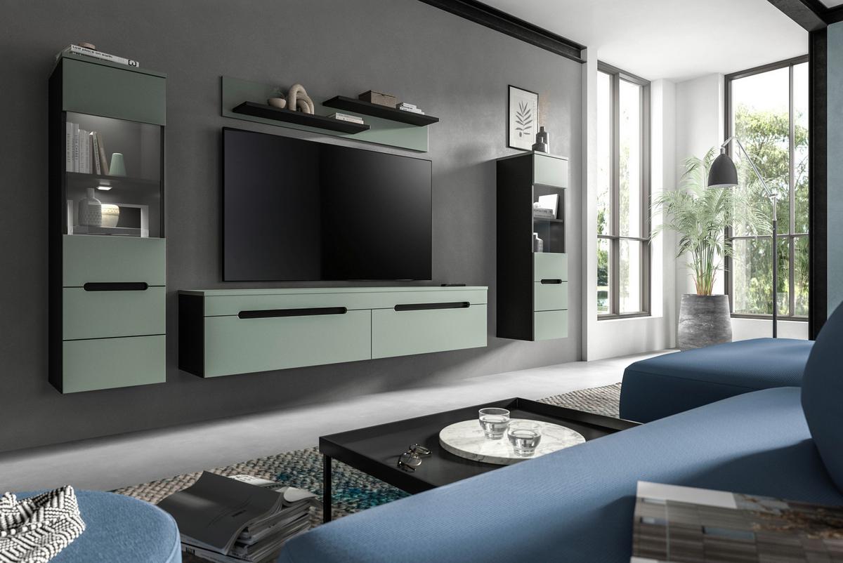 Dnevni Regal Canu, Sivozelena, Osvetlitev, 4-Delni - siva/črna, Design, umetna masa/leseni material (272/141/33cm) - Livetastic