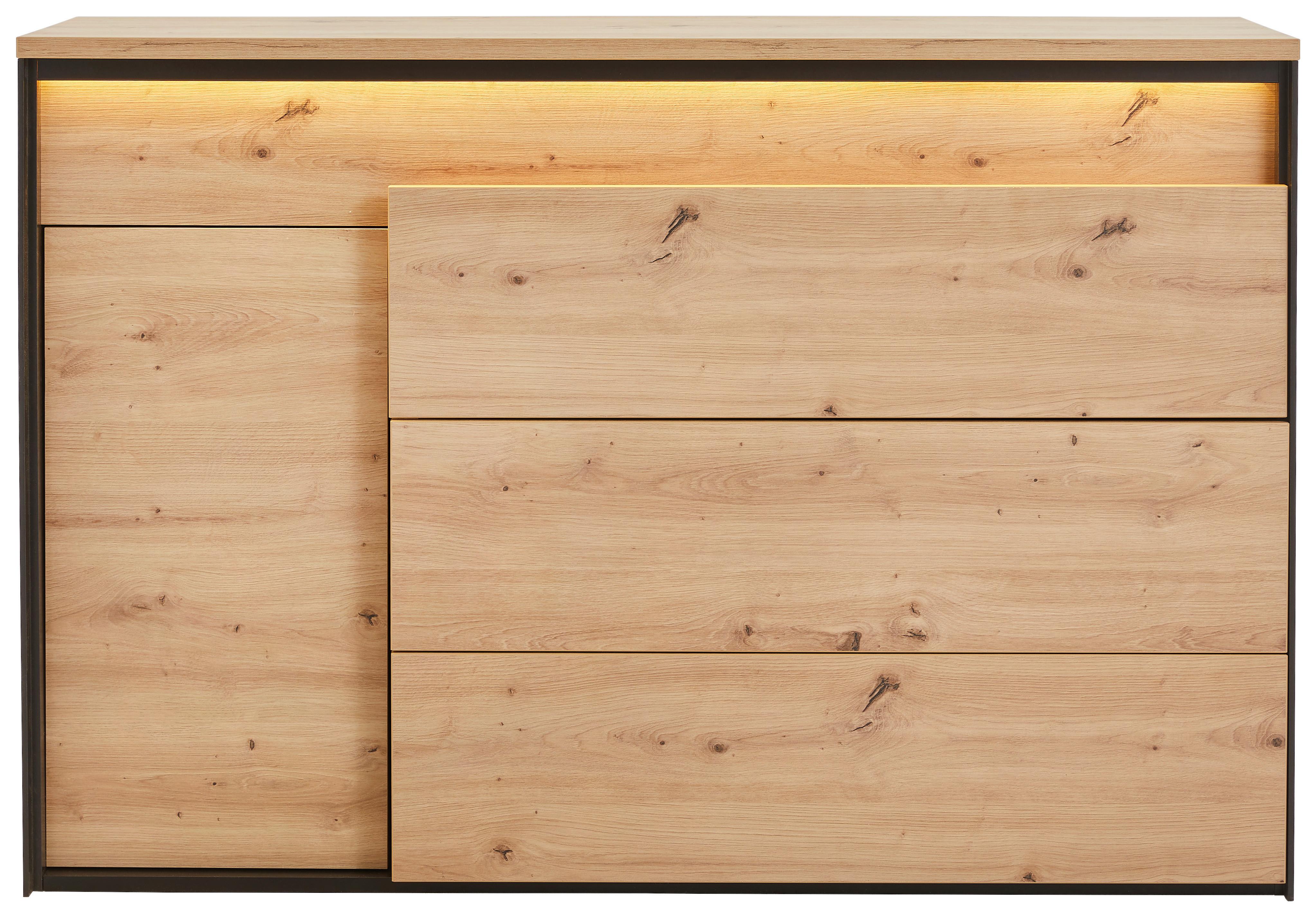 KOMODA SZEROKA EDRA -HOM IN- - czarny/dąb artisan, Design, materiał drewnopochodny/tworzywo sztuczne (130/90/41cm) - Hom`in