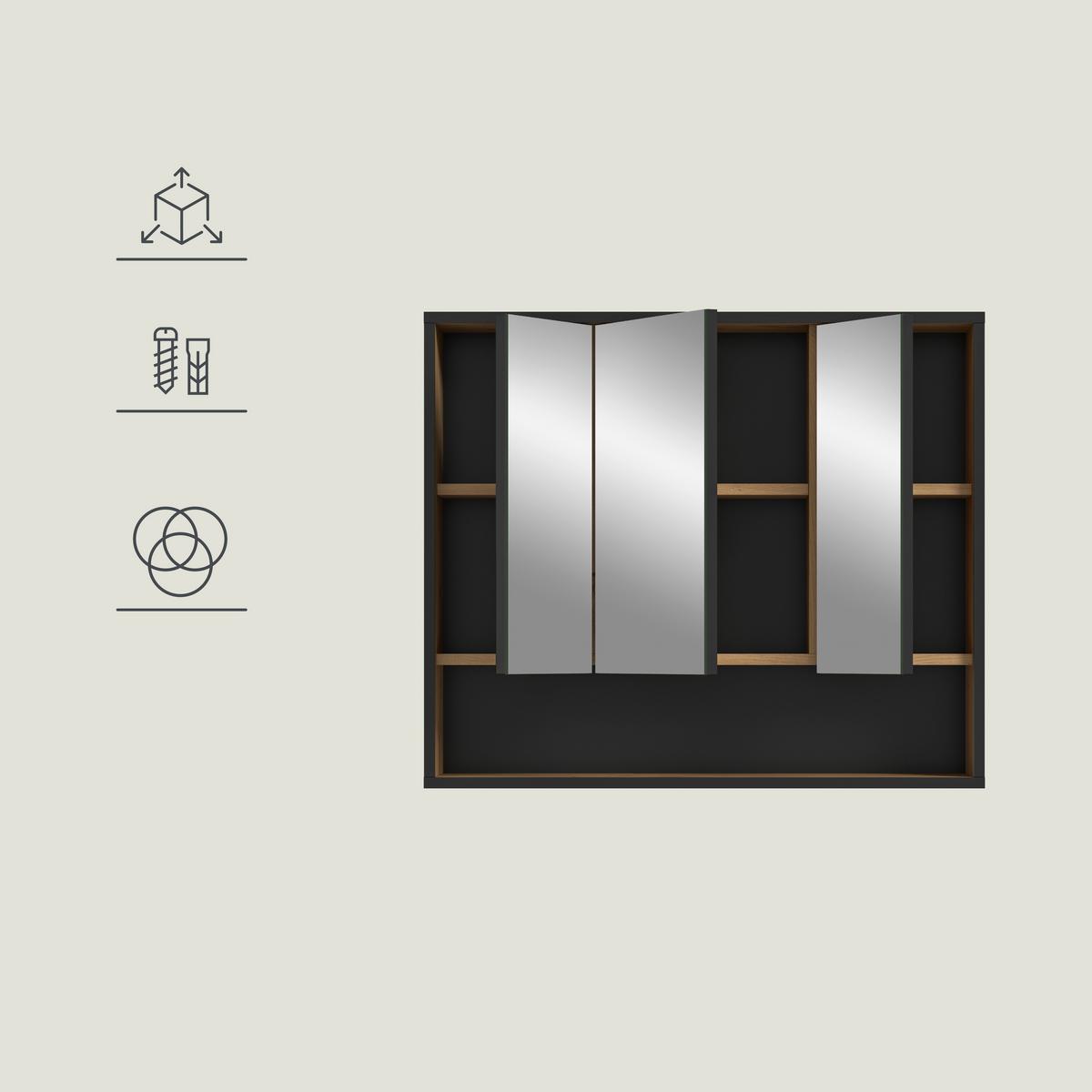 Spiegelschrank Bagno Eiche Artisan/Schwarz - Trend, Glas/Holzwerkstoff (80/68/19cm) - MID.YOU