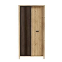 Dulap pentru hol JYTANA - culoare lemn stejar/negru, Modern, material pe bază de lemn (97/200,3/52,7cm) - Premium Living
