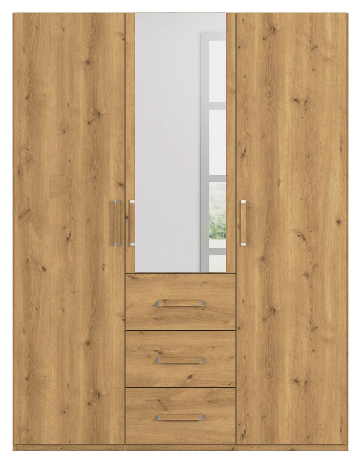Omara S Klasičnimi Vrati Evelyn, Barva Hrasta - barve hrasta, Design, umetna masa/steklo (151/197/60cm) - Novel