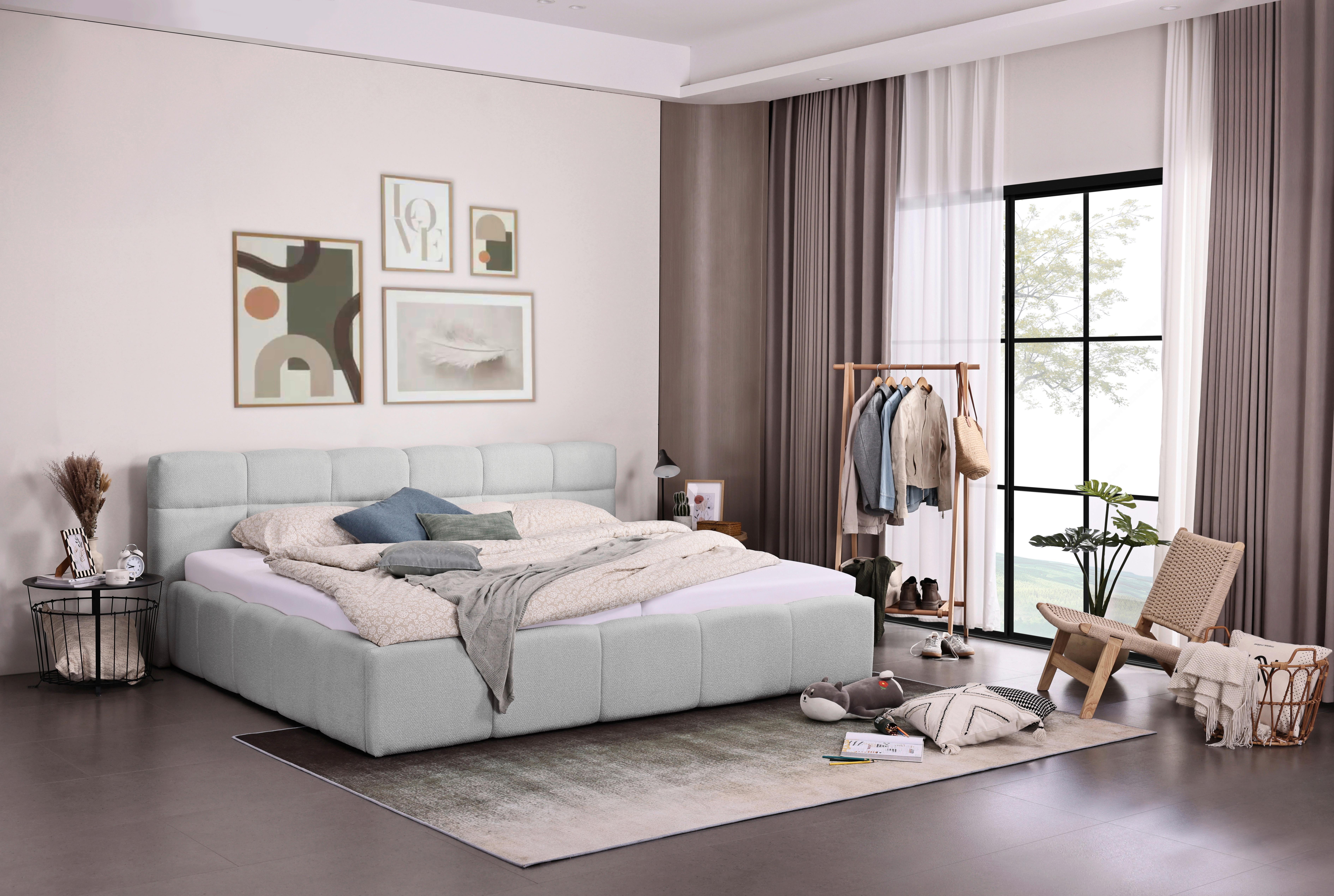 STOPPAD SÄNG ASCONA -EXKLUSIV- -BASED- - ljusgrå/svart, Klassisk, textil/plast (240/200cm) - Based