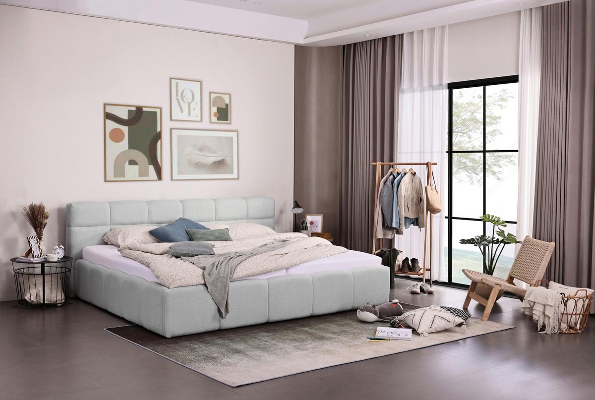Polsterbett Ascona Hellgrau ca. 240x200cm - Hellgrau/Schwarz, KONVENTIONELL, Kunststoff/Textil (240/200cm) - Based