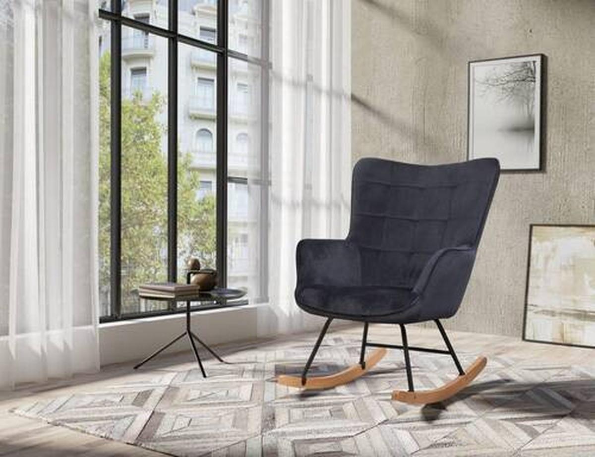 Schaukelsessel Richie Schwarz, Samt - Buchefarben/Schwarz, MODERN, Holz/Textil (72/92/92cm) - MID.YOU