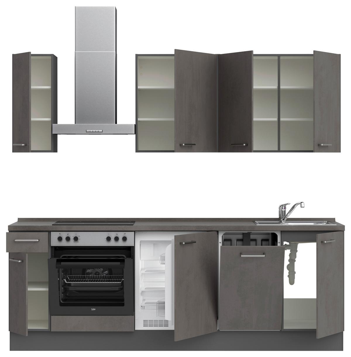 Küchenblock Riva Low m. Geräten Schieferfarben - Schieferfarben/Edelstahlfarben, MODERN, Holzwerkstoff/Metall (240cm) - Nobilia