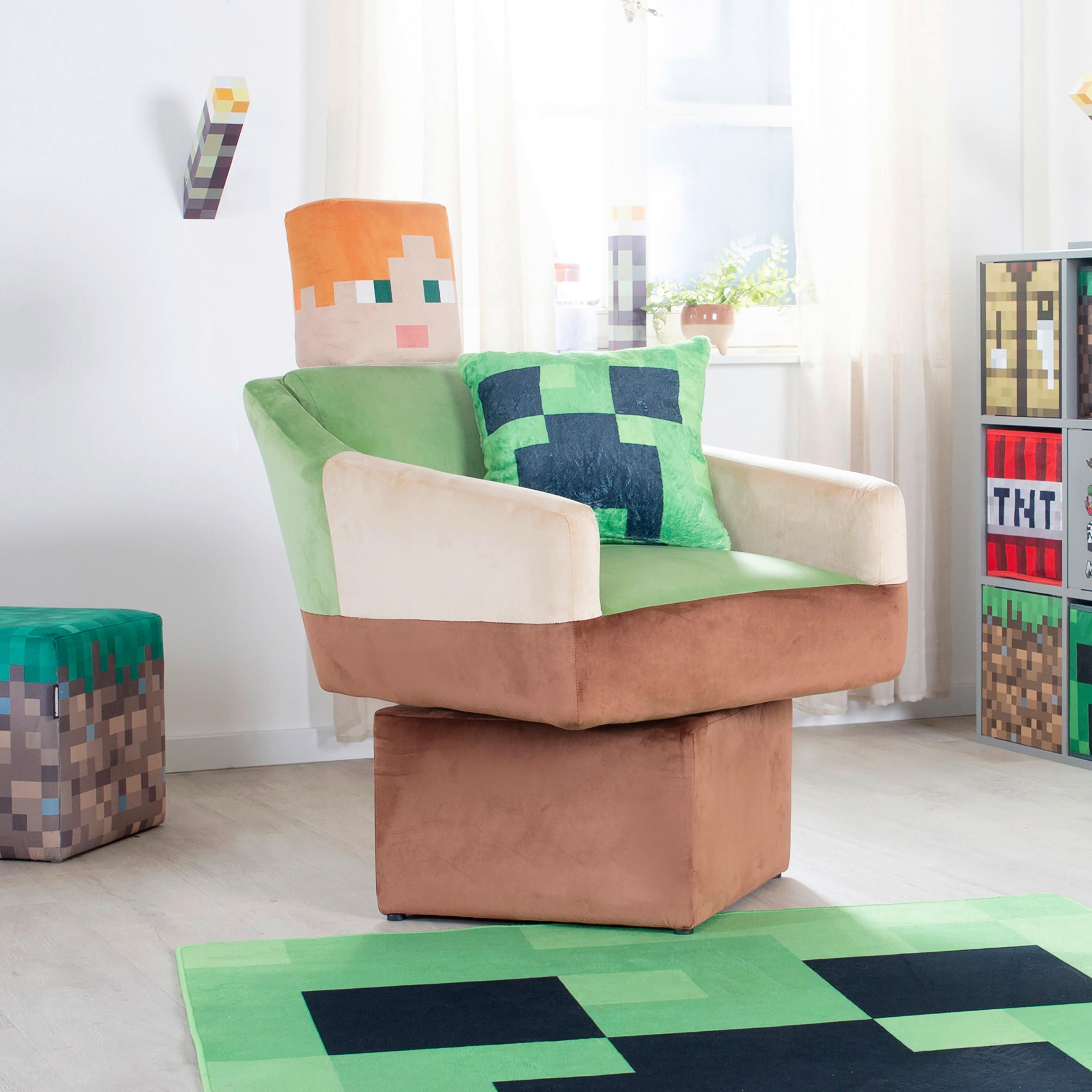 Loungesessel Mincraft Alex ca. 69x96x75 cm Grün/Braun - Multicolor/Grün, MODERN, Holzwerkstoff/Textil (69kg) - Minecraft