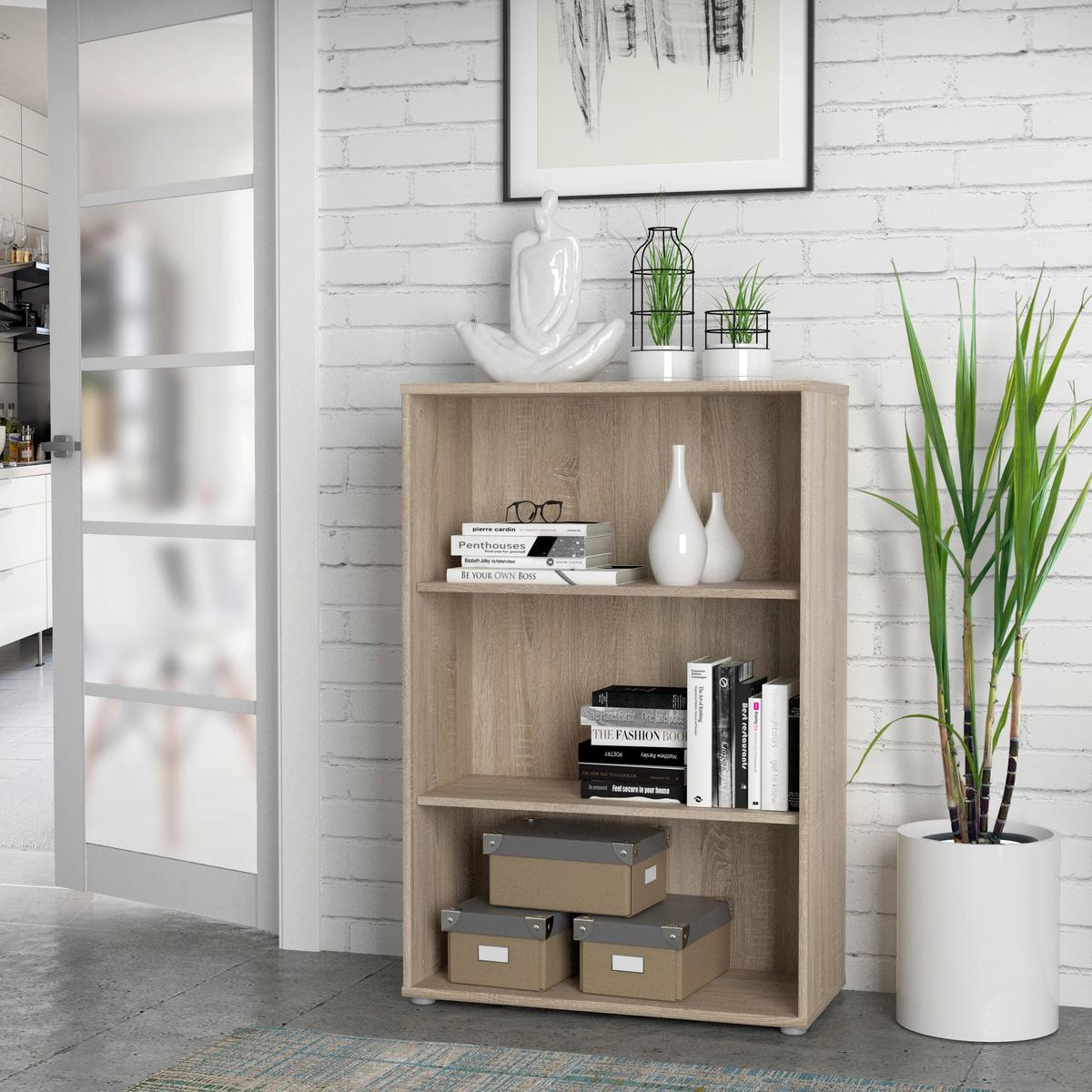 Regal Tempra 2, Barva Hrasta - barve aluminija/hrast sonoma, Design, umetna masa/leseni material (73,7/111,1/34,8cm)