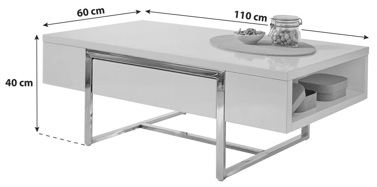STOLIK KAWOWY HAMPTON - biały/kolor chromowy, Design, materiał drewnopochodny/metal (110/60/40cm) - MID.YOU