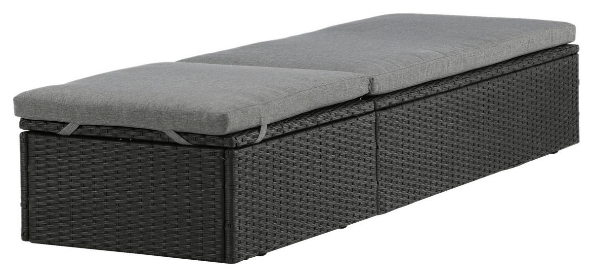 Sonnenliege Quad ca. 61x38x198 cm Schwarz - Schwarz/Grau, KONVENTIONELL, Kunststoff/Textil (60.5/37.5/198cm) - Gardenson