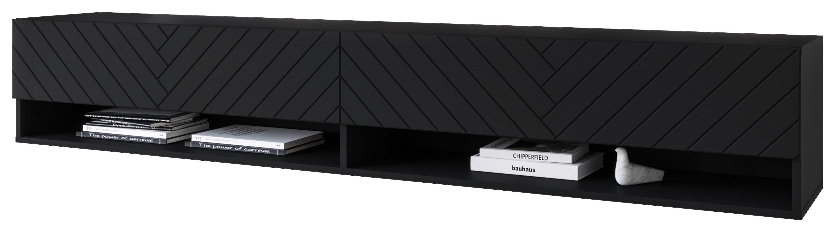 Nizka Omarica Lowa, Črna, Vzorec Ribje Kosti, Led - črna/siva, Basics, umetna masa/leseni material (180/30/31cm) - P & B