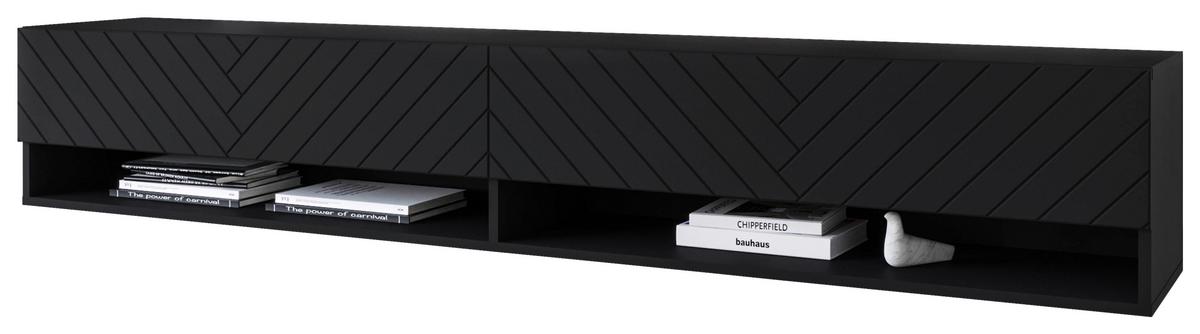 Nizka Omarica Lowa, Črna, Vzorec Ribje Kosti, Led - črna/siva, Basics, umetna masa/leseni material (180/30/31cm) - P & B