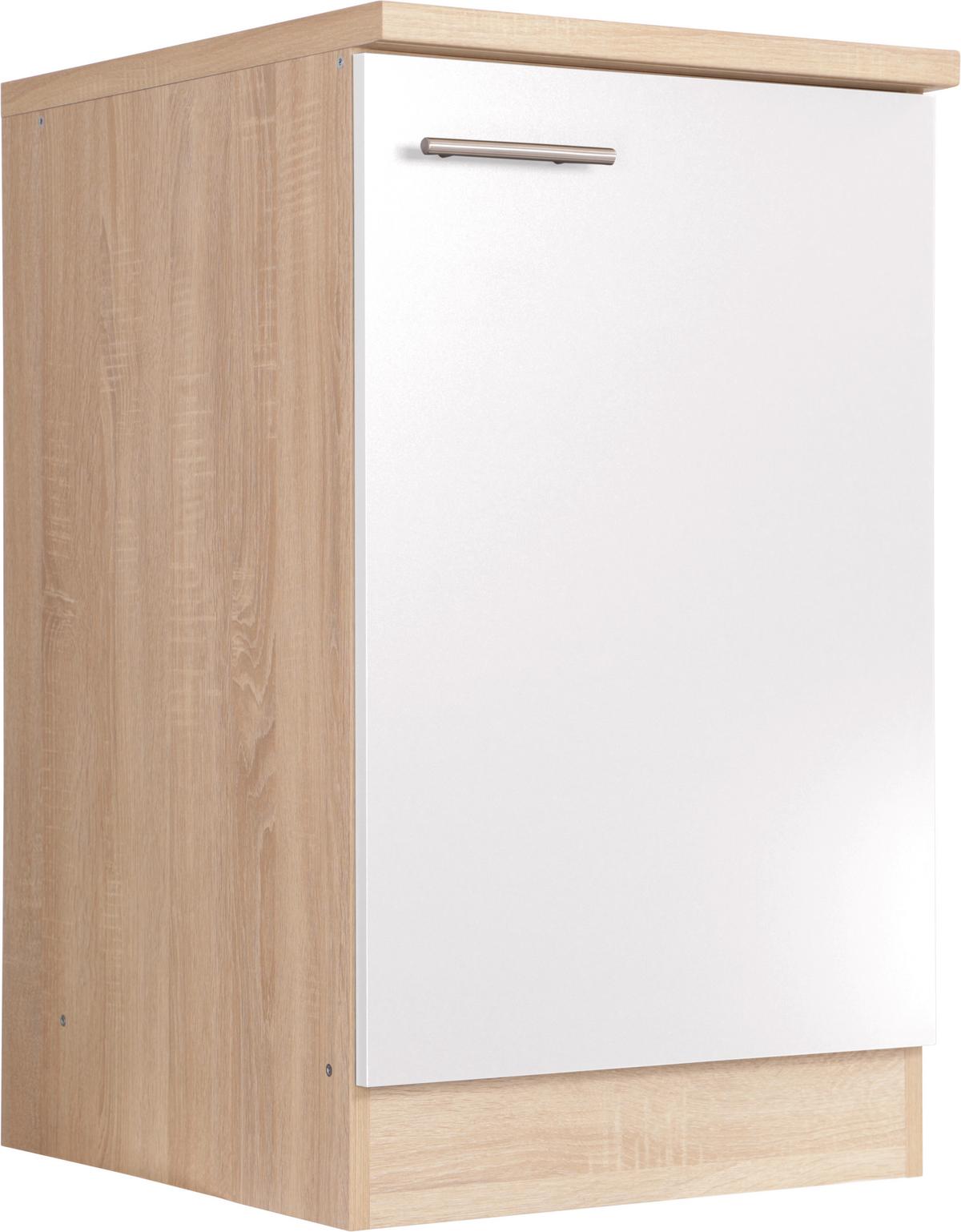 Spodnja Omarica Za Korito Merle, Barva Hrasta, Bela - srebrne barve/barve hrasta, Basics, kovina/leseni material (50/84,8/60cm) - Respekta