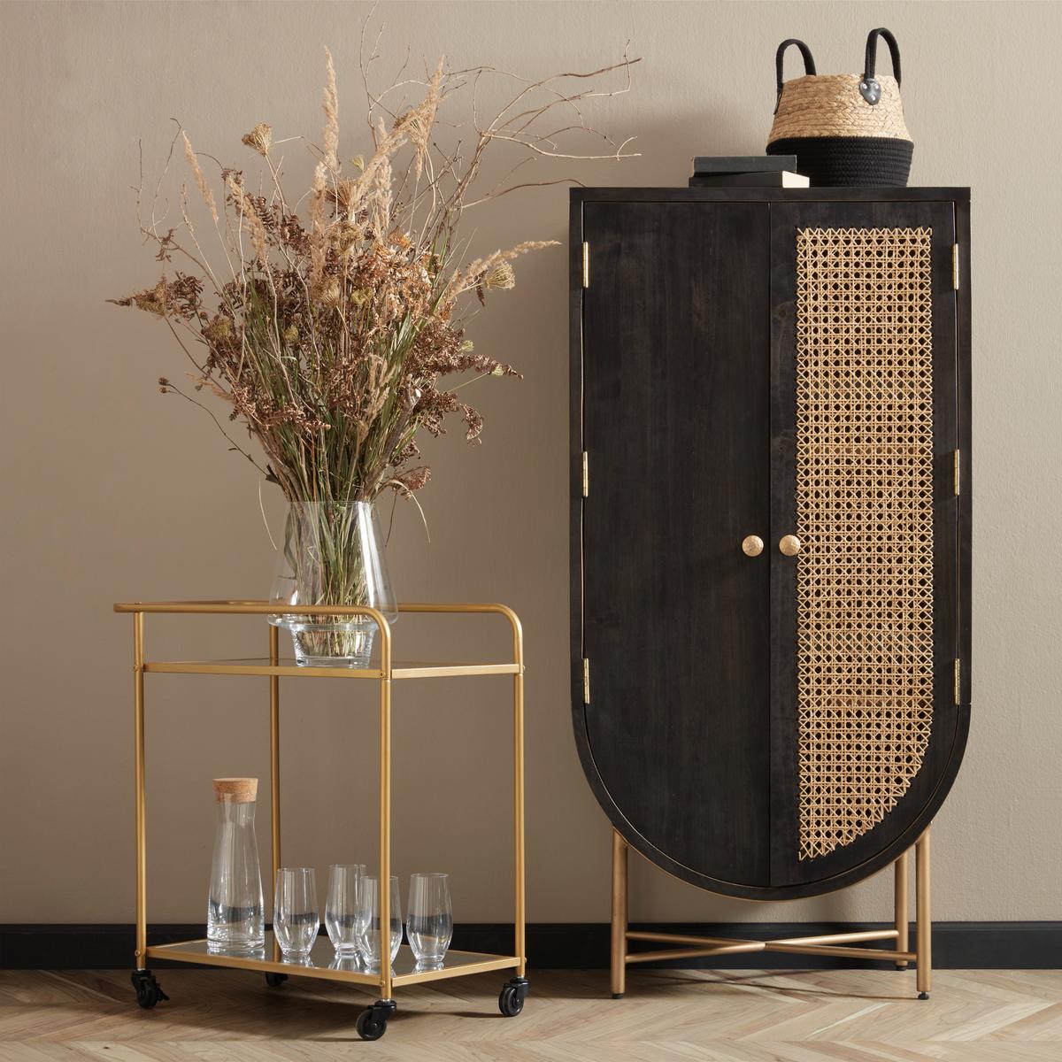 Highboard aus Mangoholz in Schwarz - Messingfarben/Schwarz, Lifestyle, Holz/Metall (70/142/48cm) - Premium Living