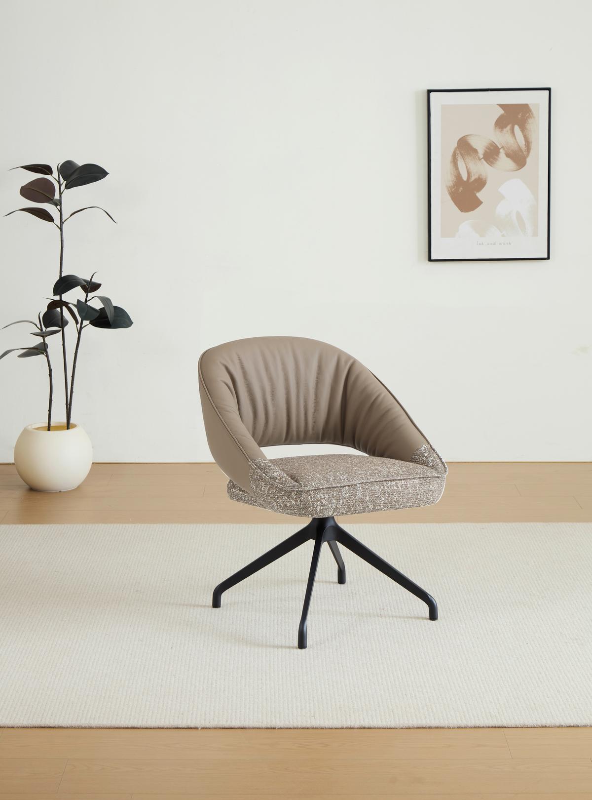 KRZESŁO Z PODŁOKIETNIKAMI NALA -EXKLUSIV- - beżowy/czarny, Design, skóra/metal (61/81/66cm) - Dieter Knoll