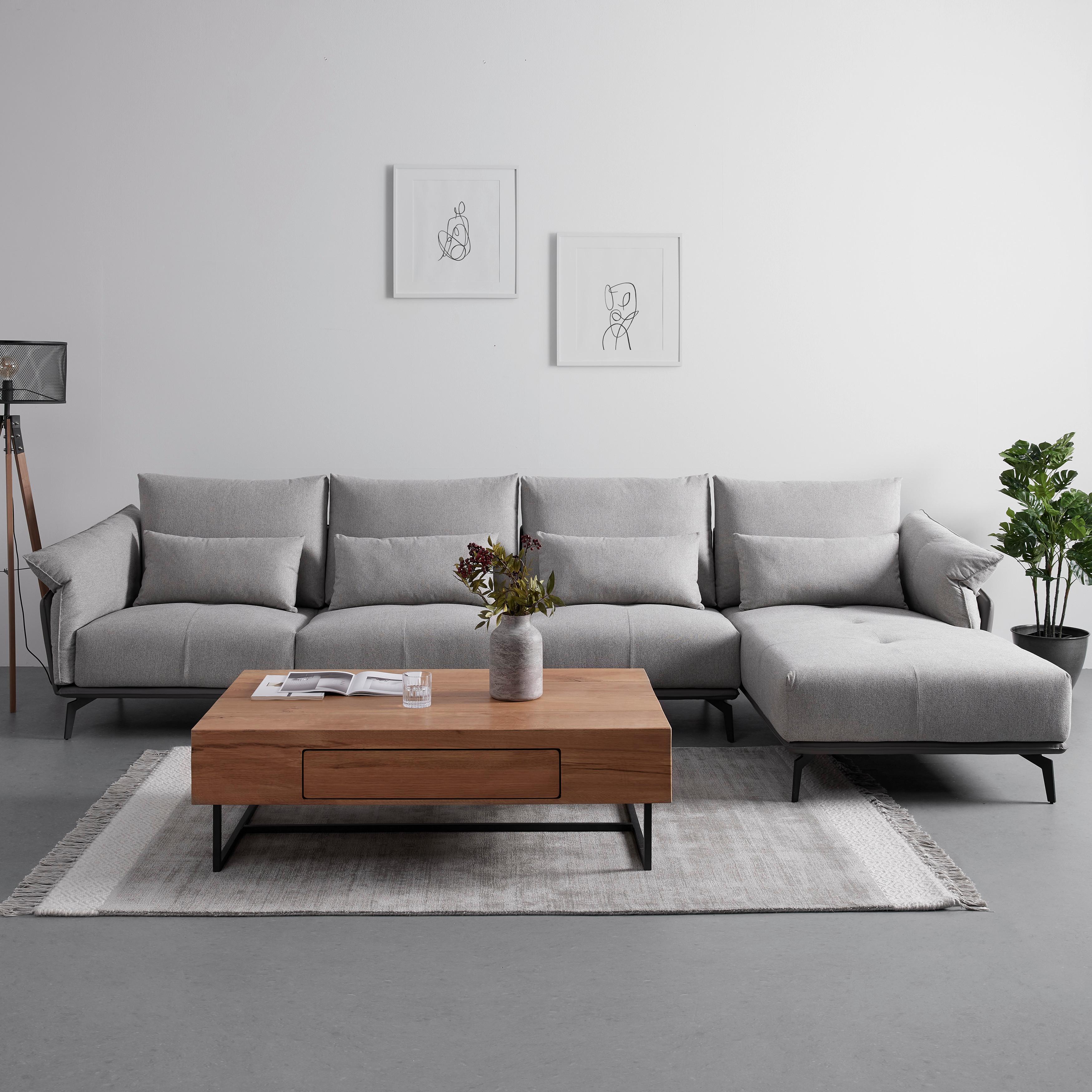 Kutna Garnitura Elica - svijetlo siva/crna, Moderno, tekstil/drvo (364/88/172cm) - Bessagi Home