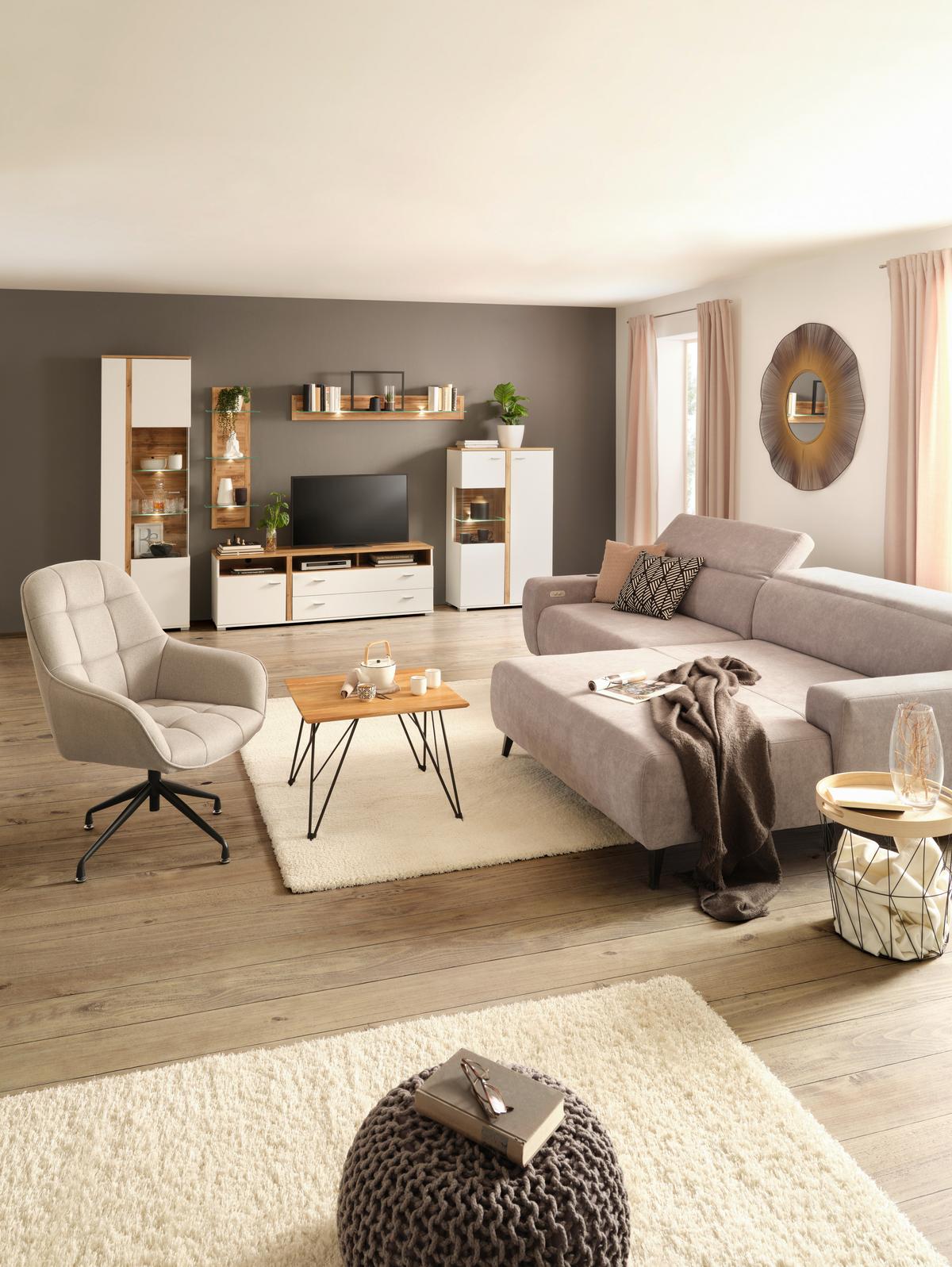 Highboard in Eichefarben - Chromfarben/Weiss, Modern, Holzwerkstoff/Metall (78/131/37cm) - Mömax