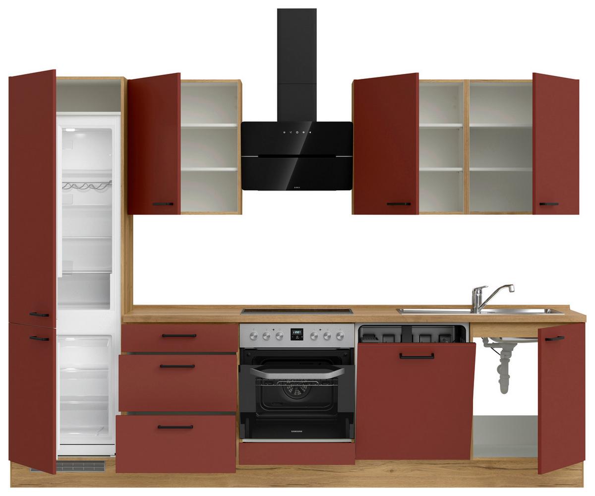 Küchenblock Easytouch High m. Geräten Dunkelrot - Eichefarben/Schwarz, MODERN, Holzwerkstoff/Metall (300cm) - Nobilia
