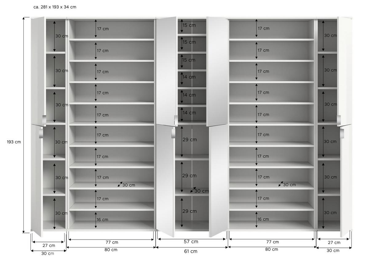 GARDEROBE PROJEKT X - Weiss Hochglanz/Weiss, Design, Holzwerkstoff (281/193/34cm) - Livetastic
