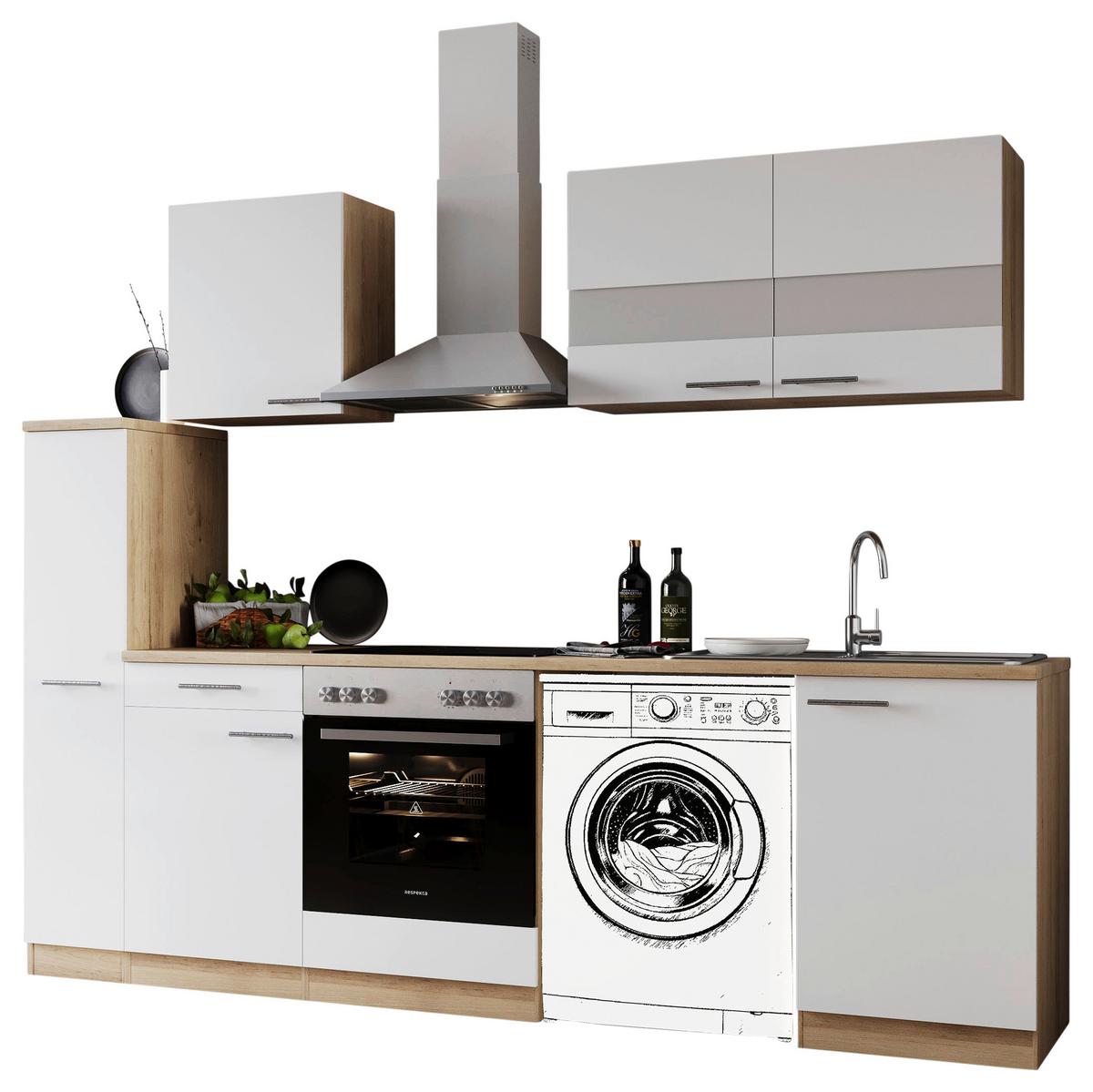 Kuhinjski Blok Z Aparati Merle, 250cm - barve nerjavečega jekla/barve hrasta, Basics, kovina/steklo (250cm) - Respekta