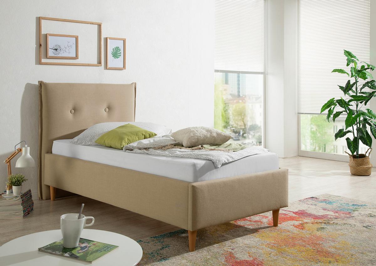 Polsterbett Nelo Beige ca. 100x200 cm - Beige/Naturfarben, MODERN, Holz/Textil (100/200cm) - Livetastic