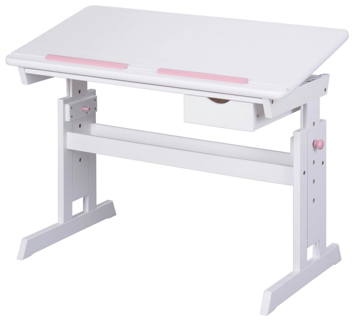 Jugendschreibtisch Baru Weiß/Rosa/Blau - Blau/Rosa, Basics, Holz/Holzwerkstoff (109/55/63-96cm) - MID.YOU