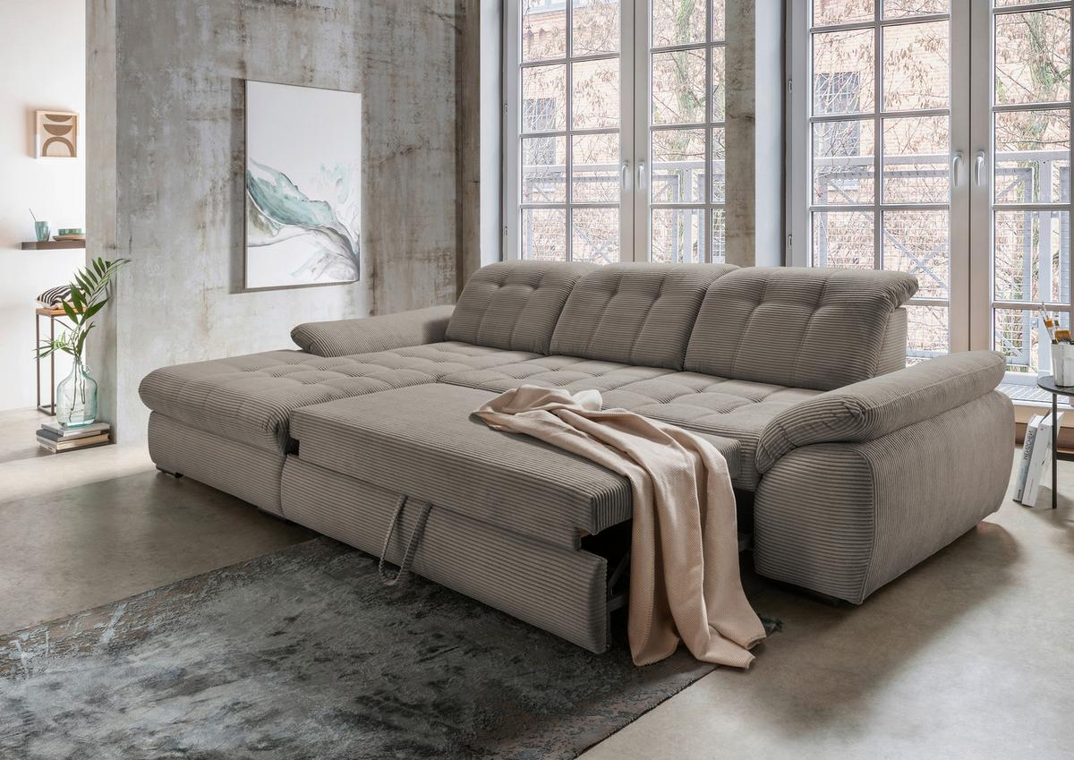 Ecksofa mit Bettkasten Rigatti ca. 184x314 cm Graubraun - Graubraun/Schwarz, MODERN, Textil/Metall (184/314cm) - Livetastic