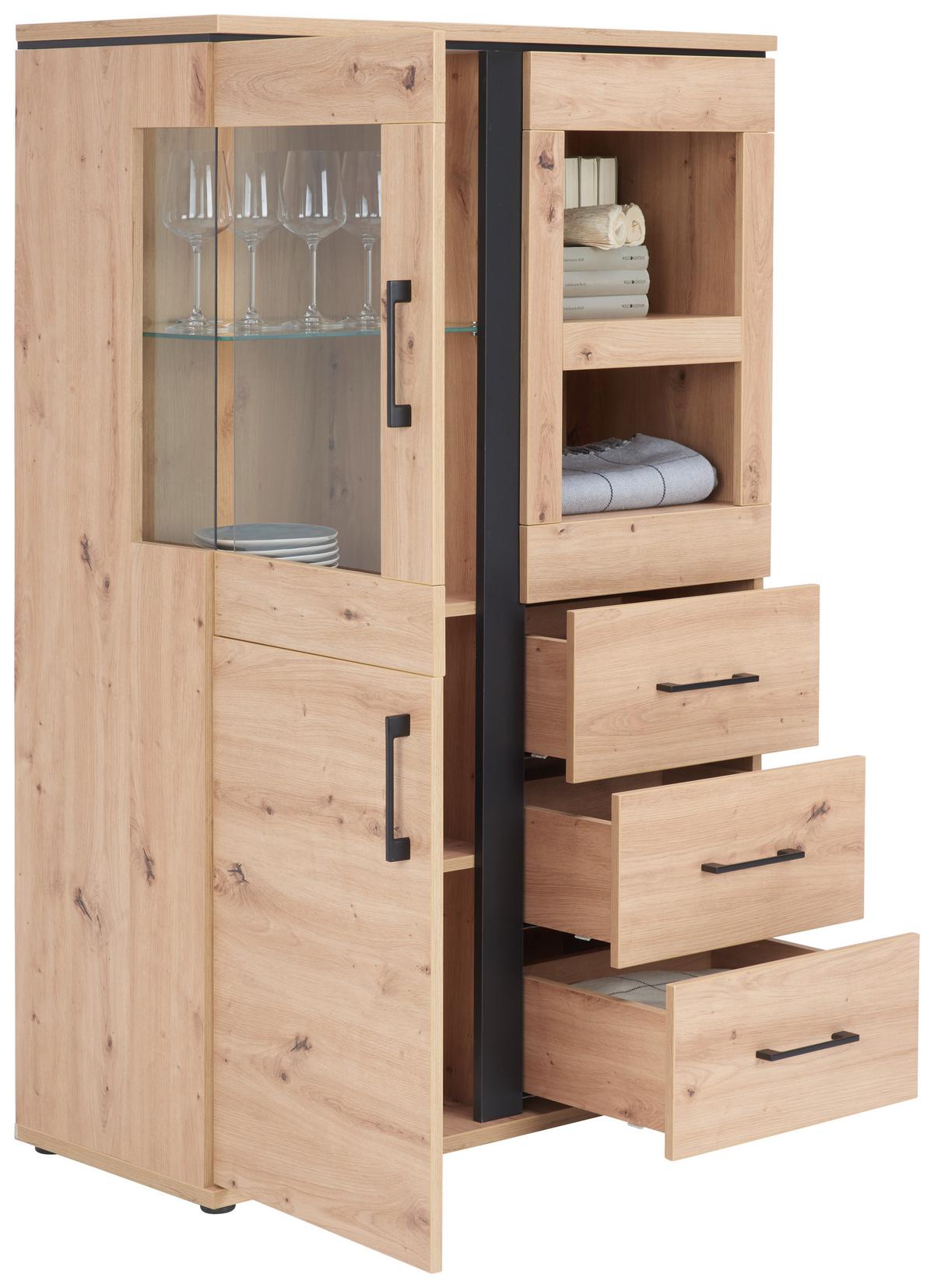 Vitrină NATURE NATV 01 - culoare lemn stejar, Konventionell, sticlă/material pe bază de lemn (95/144,3/42cm)