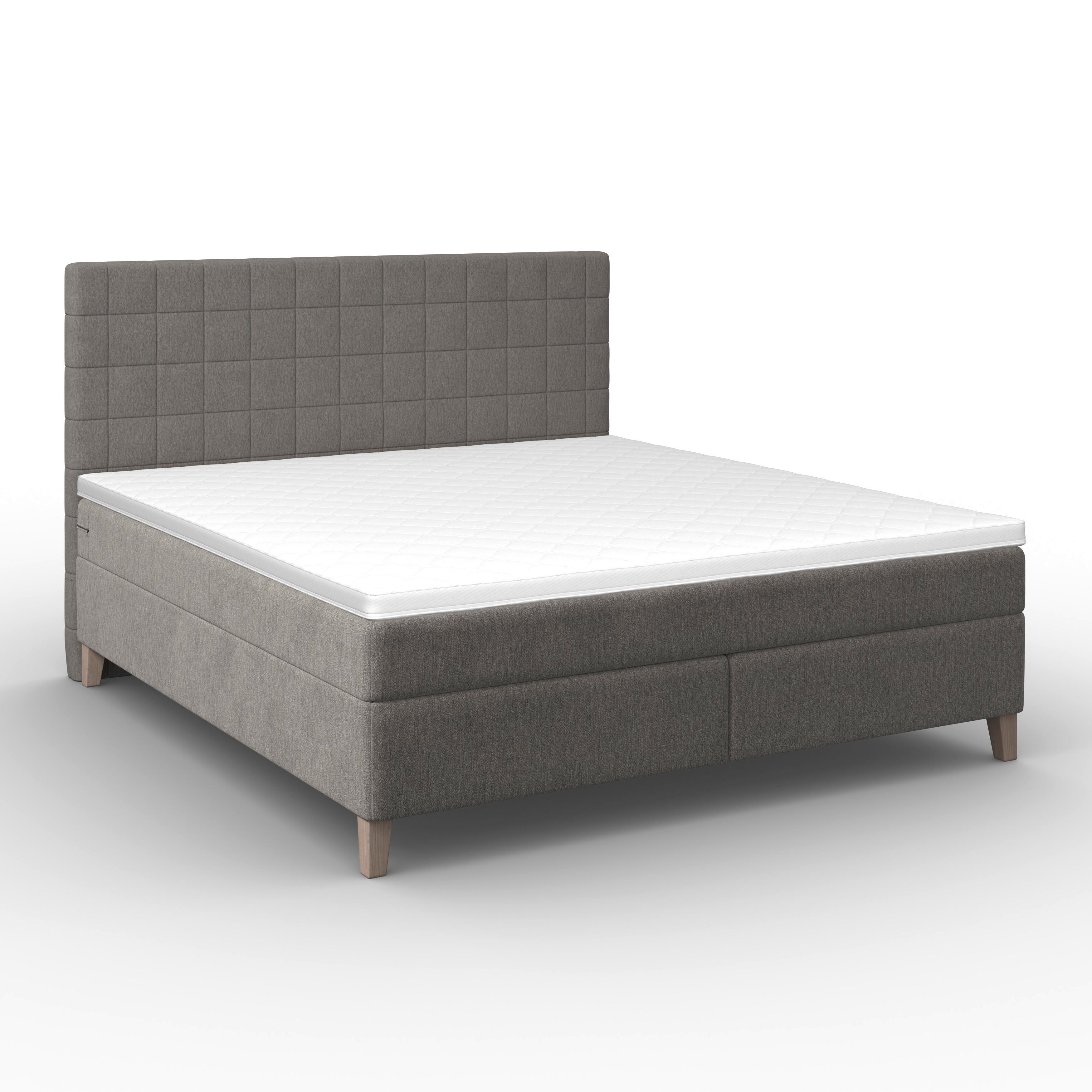 LIT BOXSPRING OLIVIA - gris/couleur chêne, MODERN, textile/bois (180/200cm) - Bessagi Home
