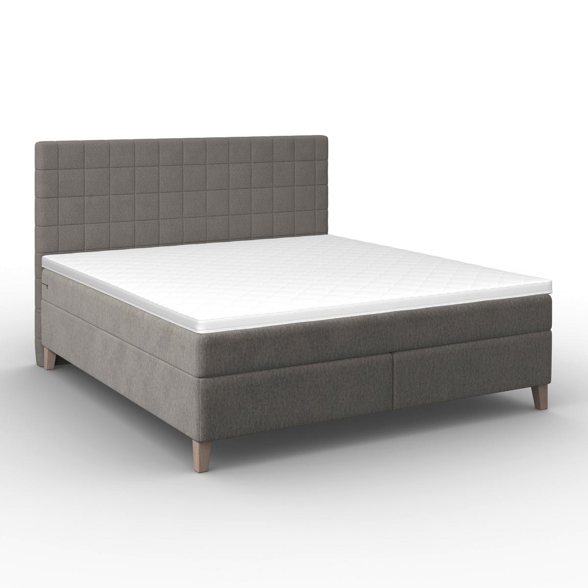 Postelja Boxspring Olivia, Siva, 180x200 - siva/barve hrasta, Moderno, tekstil/les (180/200cm) - Bessagi Home