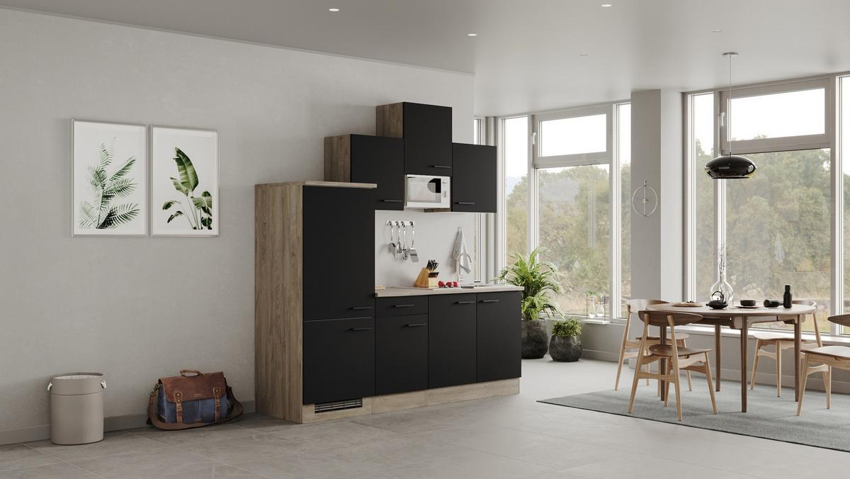 Kuhinjski Blok Capri, Črna, Hrast - črna/barve hrasta, Moderno, kovina/leseni material (210cm) - FlexWell