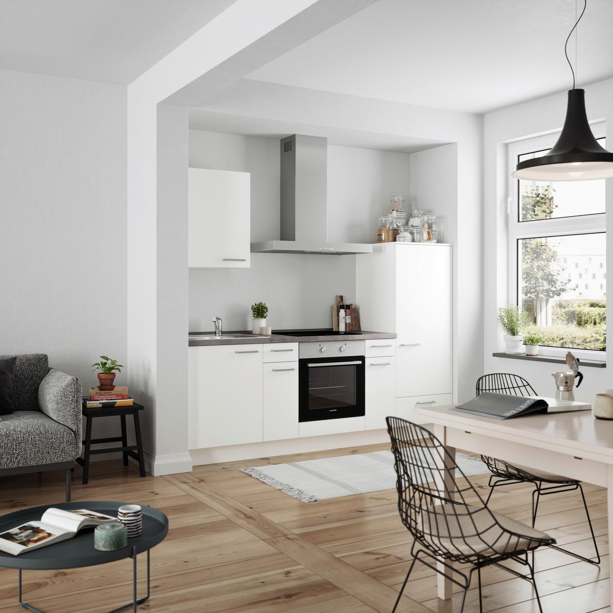 Küchenblock Touch Line m. Geräten Weiß - Schieferfarben/Edelstahlfarben, MODERN, Holzwerkstoff/Metall (240cm) - Nobilia