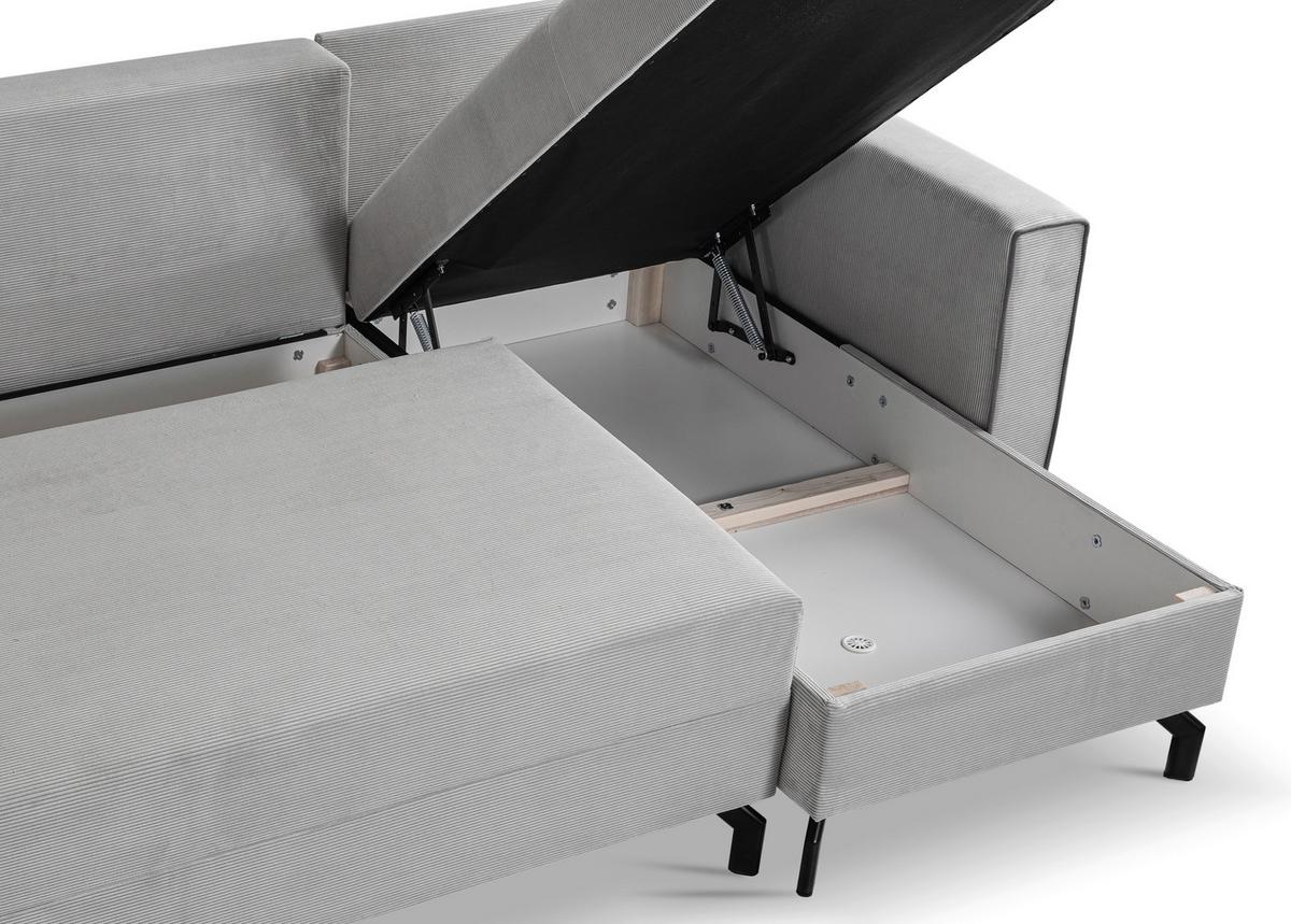 Ecksofa Marti Hellgrau mit Schlaffunktion - Hellgrau/Schwarz, Basics, Holz/Textil (230/148cm) - MID.YOU